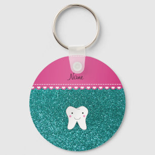 Personalized name cute tooth aqua glitter schlüsselanhänger