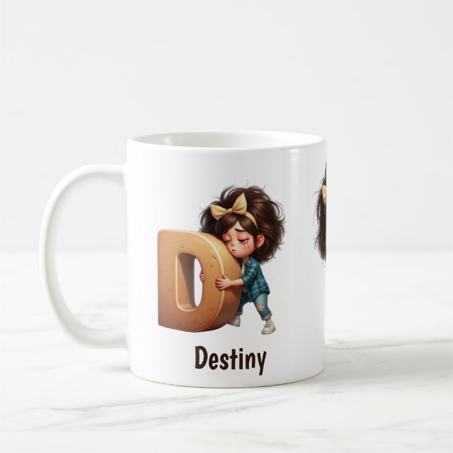 Personalized Name & D Sleepy Morning Plaid Charact Kaffeetasse (Links)