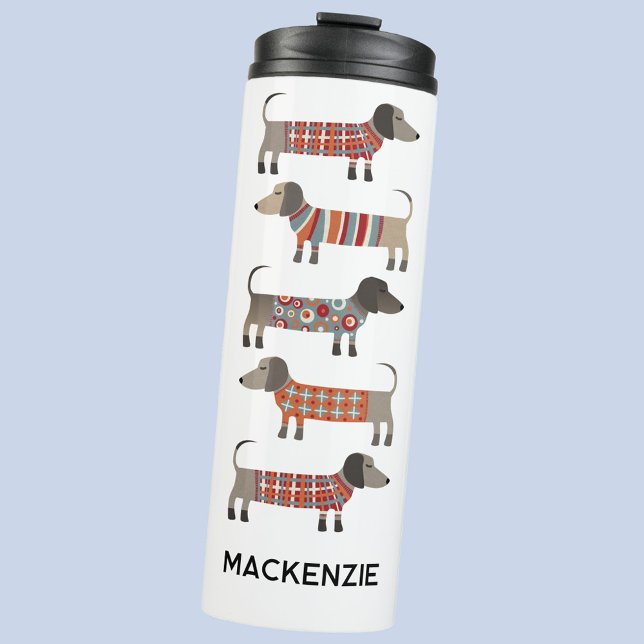 Personalized Name Dachshund Wiener Sausage Dog Thermosbecher (Personalized custom name Dachshund Wiener Sausage Dog fun thermal tumbler)