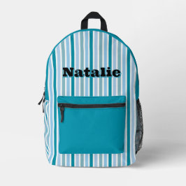 Personalized Name DARK TURQUOISE LINE STRIPES Bedruckter Rucksack