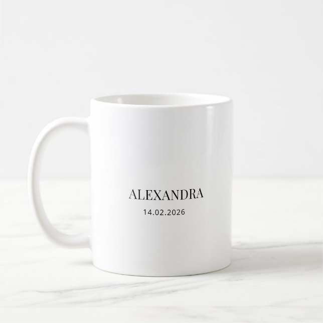 Personalized Name & Date Mug – Minimal Valentine G Kaffeetasse (Links)