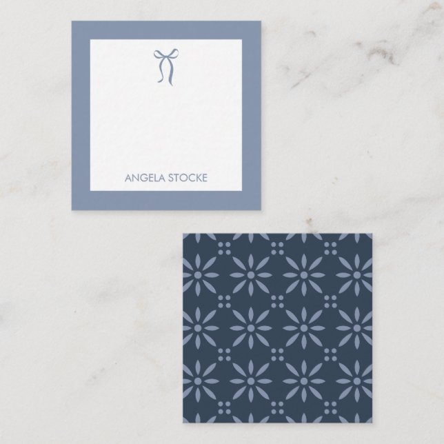 Personalized Name Dusty Blue Bow Mitteilungskarte (Vorne/Hinten)