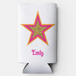 Personalized name elegant gold &pink star  selters dosenkühler
