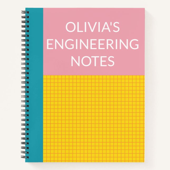 Personalized Name Engineering Graph Paper Pink Notizbuch (Vorderseite)