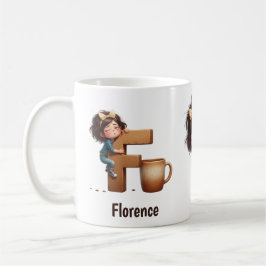 Personalized Name & F Sleepy Morning Plaid Charact Kaffeetasse