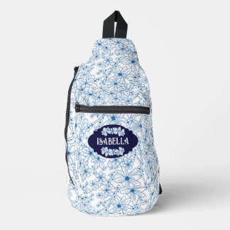 Personalized Name Feminine Blue Floral Pattern Crossbody Bag