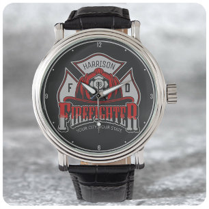 Personalized NAME Firefighter Helmet Fire Rescue Armbanduhr
