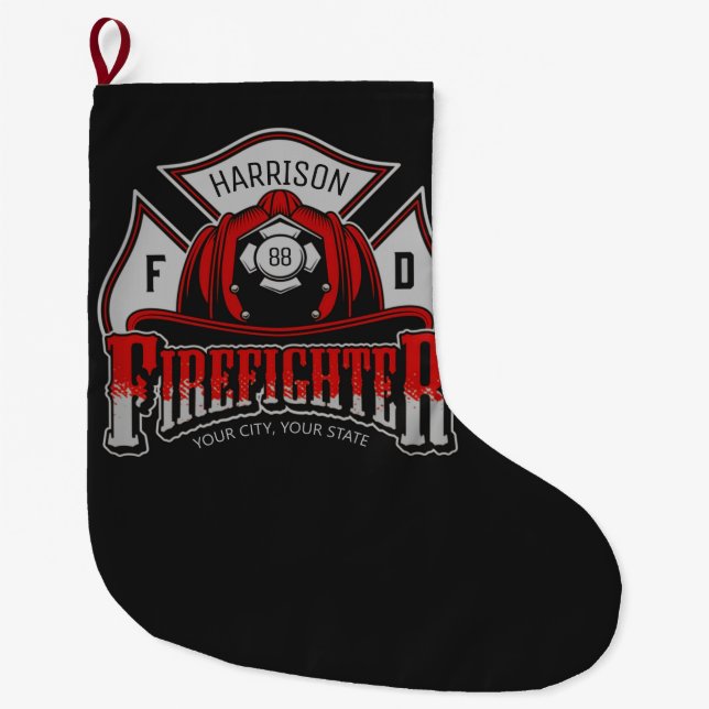 Personalized NAME Firefighter Helmet Fire Rescue Großer Weihnachtsstrumpf (Vorderseite)