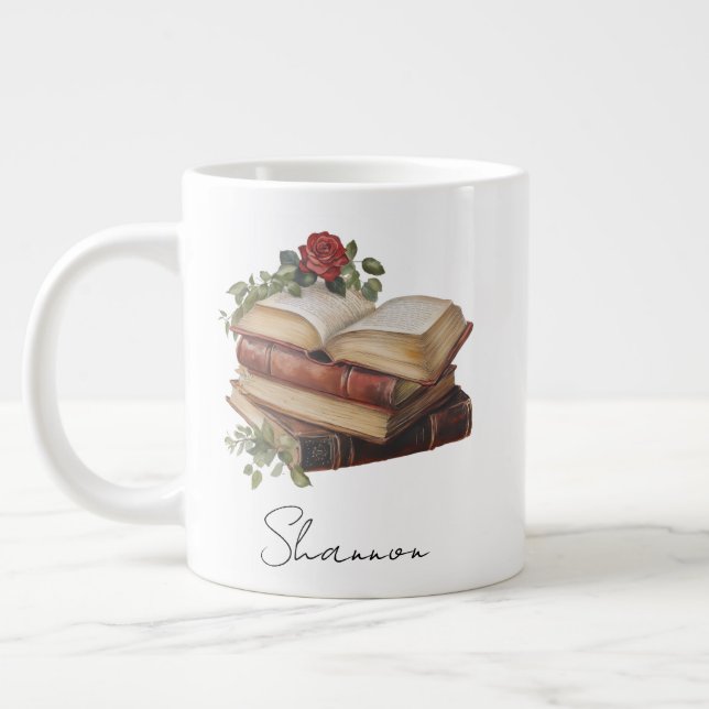 Personalized Name Floral Book Lover Jumbo-Tasse (Links)