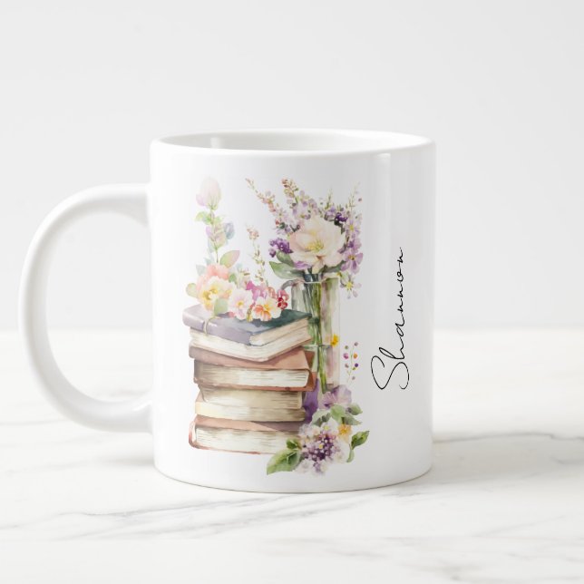 Personalized Name Floral Book Lover Jumbo-Tasse (Links)