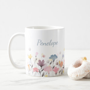 Personalized Name Floral Watercolor Minimalist Kaffeetasse