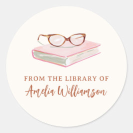 Personalized Name From The Library Pink Bookplate Runder Aufkleber