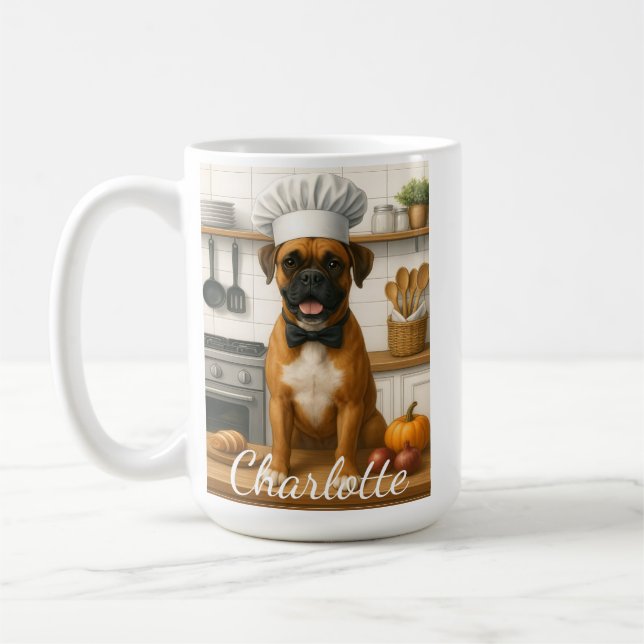 Personalized Name Funny Boxer Dog Loving Chef Kaffeetasse (Links)