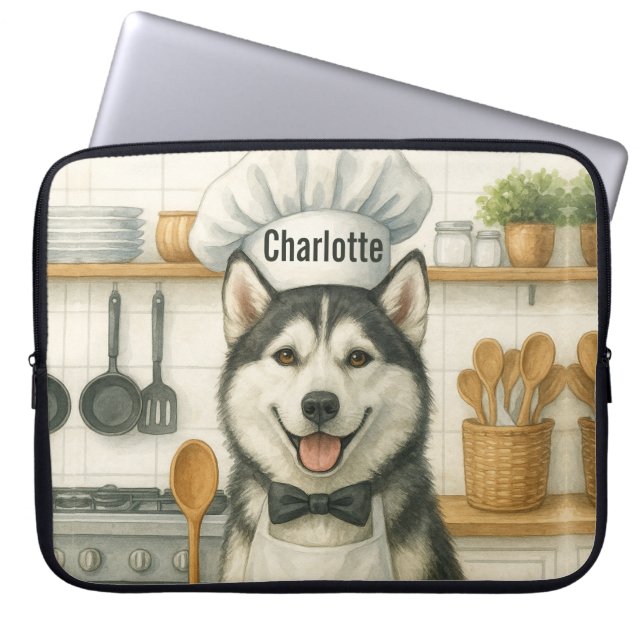Personalized Name Funny Siberian Husky Dog Chef Laptopschutzhülle (Vorderseite)
