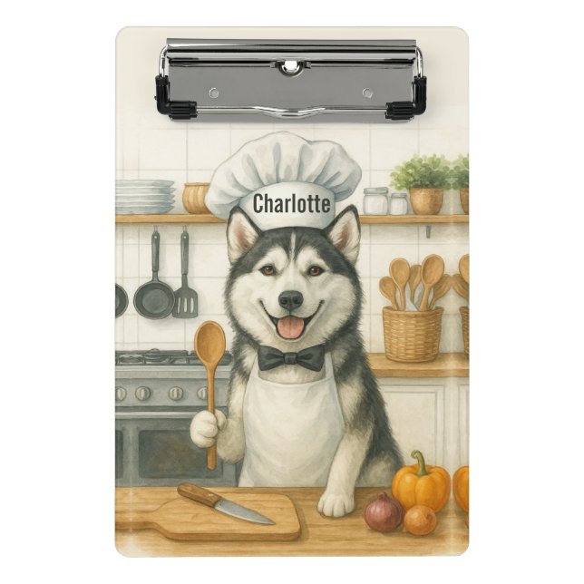 Personalized Name Funny Siberian Husky Dog Chef Mini Klemmbrett (Vorderseite)