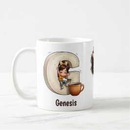 Personalized Name & G Sleepy Morning Plaid Charact Kaffeetasse