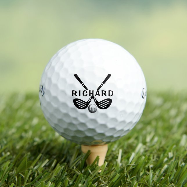 Personalized Name Golf Balls - Crossed Clubs Golfball (Insitu T-Shirt)