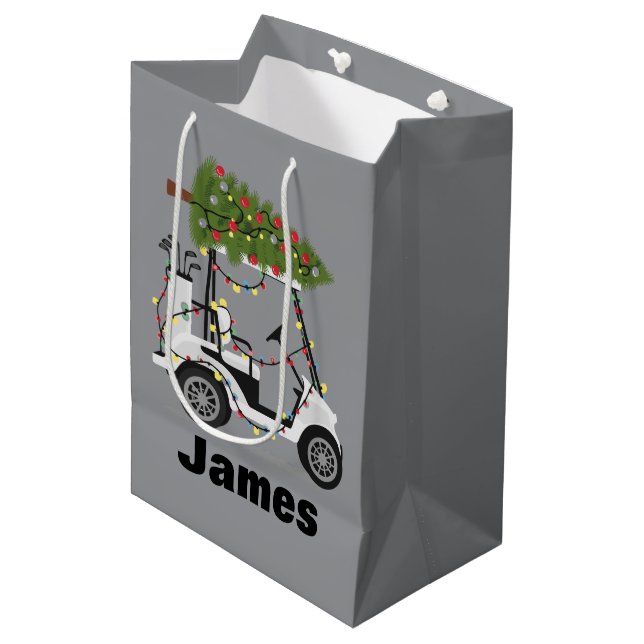 Personalized Name Golfer Christmas Golf Cart Xmas  Mittlere Geschenktüte (Vorderseite Schrägansicht)