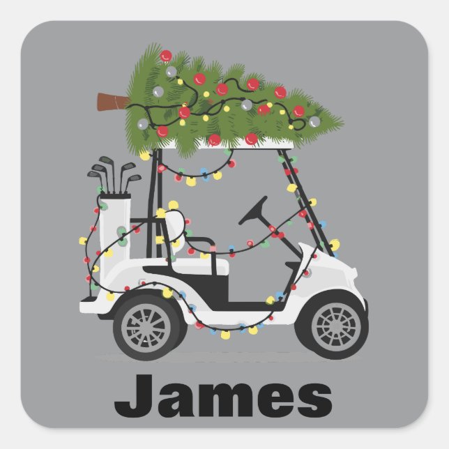Personalized Name Golfer Christmas Golf Cart Xmas  Quadratischer Aufkleber (Vorderseite)