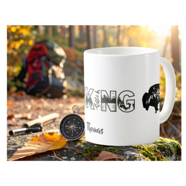 Personalized Name Hiker Nature Buffalo B&W Kaffeetasse (Von Creator hochgeladen)