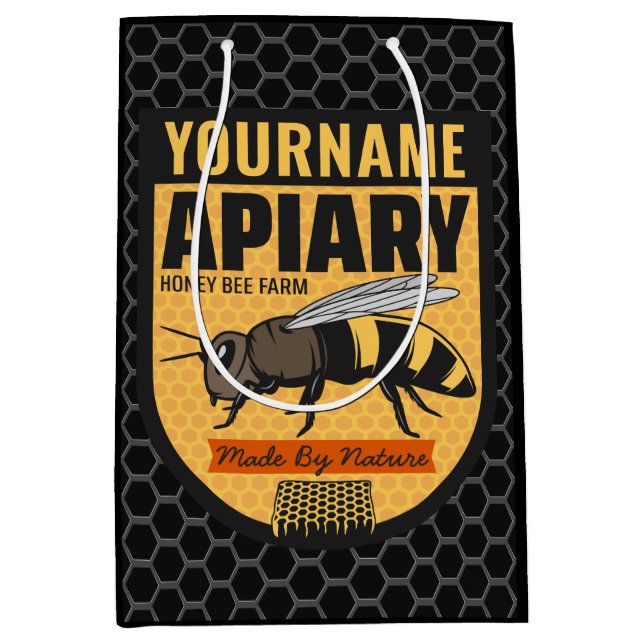 Personalized NAME Honey Bee Apiary Beehives Farm  Mittlere Geschenktüte (Vorderseite)