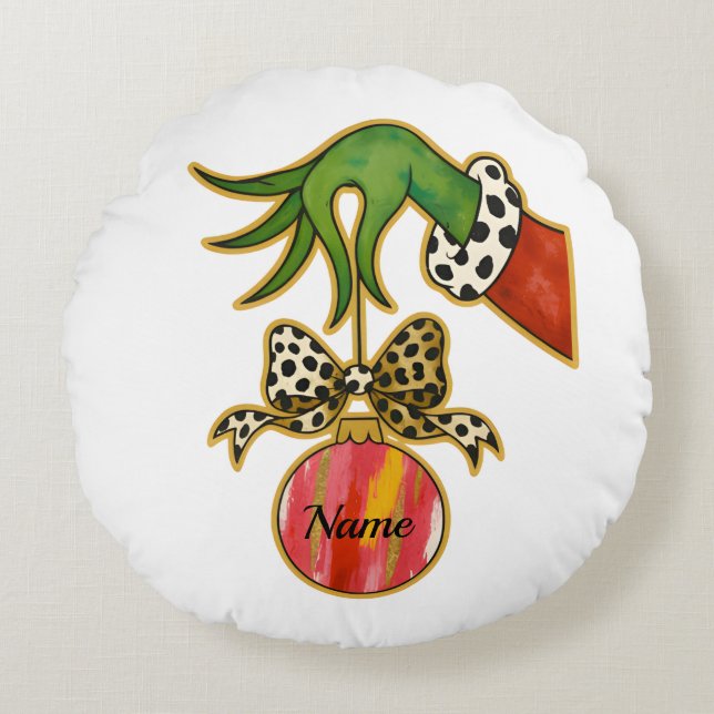 personalized Name Leopard Bow Parrot Ornament Rundes Kissen (Vorderseite)