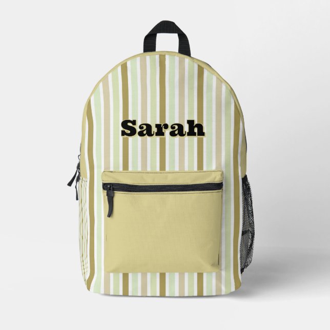 Personalized Name LIGHT GREEN LINE STRIPES Bedruckter Rucksack (Vorderseite)