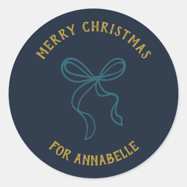 Personalized Name Merry Christmas Bow Runder Aufkleber (Vorderseite)