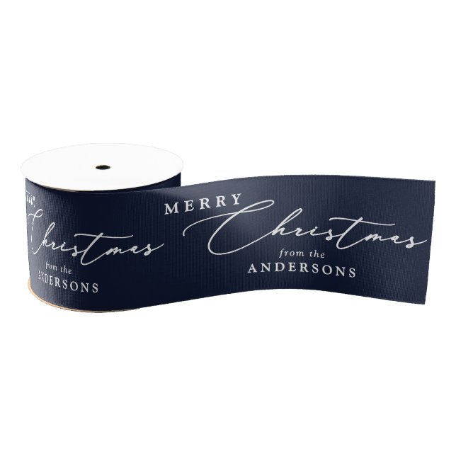 Personalized Name Merry Christmas Elegant Script Ripsband (Spule)