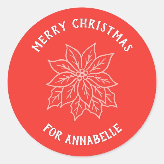 Personalized Name Merry Christmas Flower Runder Aufkleber (Vorderseite)
