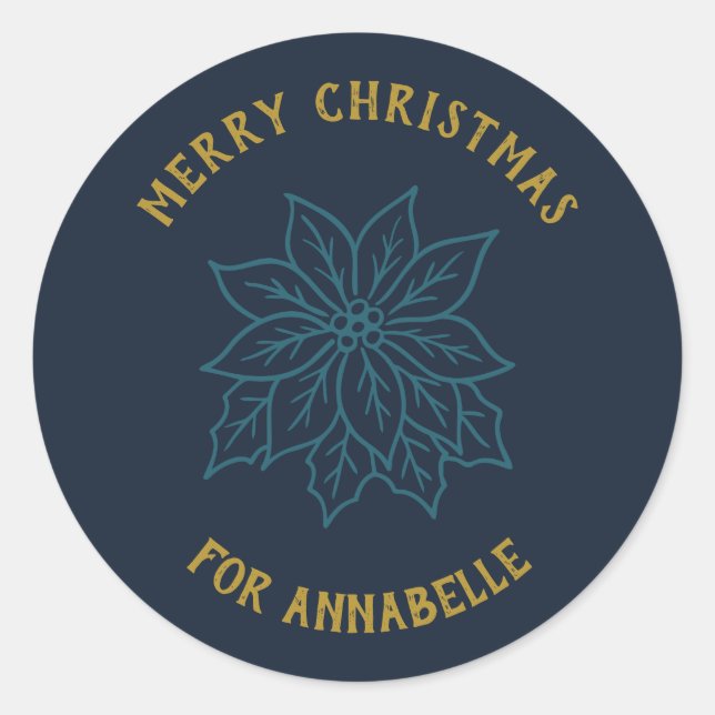 Personalized Name Merry Christmas Flower Runder Aufkleber (Vorderseite)
