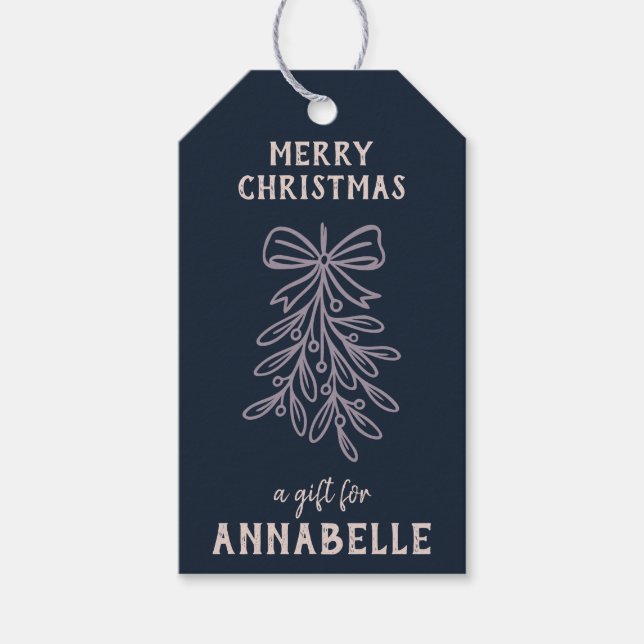 Personalized Name Merry Christmas Mistletoe Geschenkanhänger (Vorderseite)