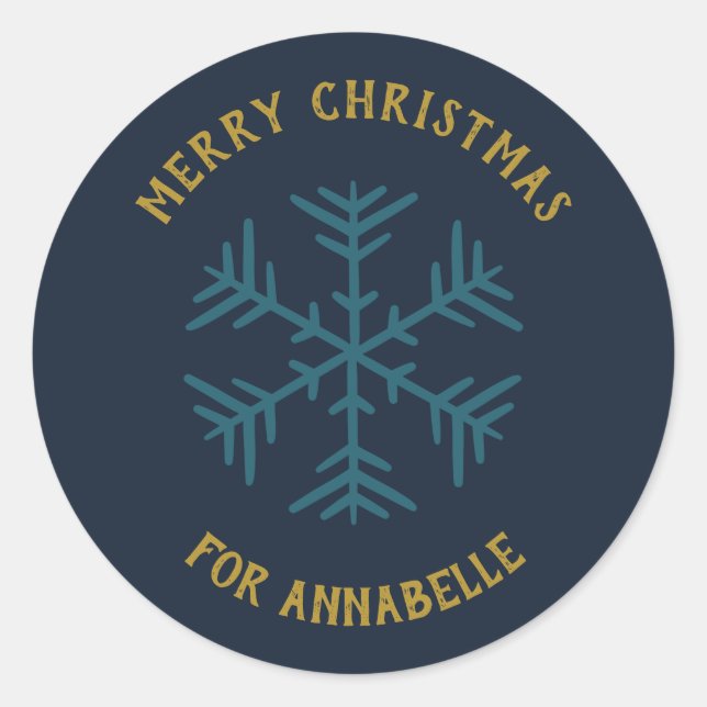 Personalized Name Merry Christmas Snowflake Runder Aufkleber (Vorderseite)