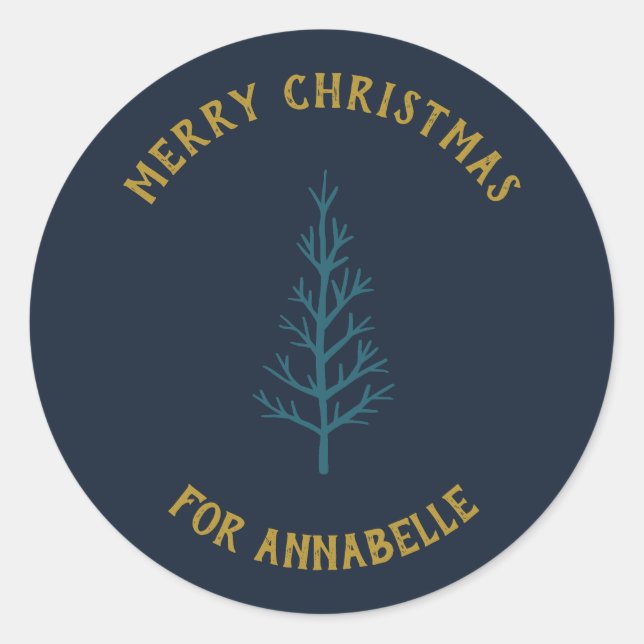 Personalized Name Merry Christmas Tree Runder Aufkleber (Vorderseite)