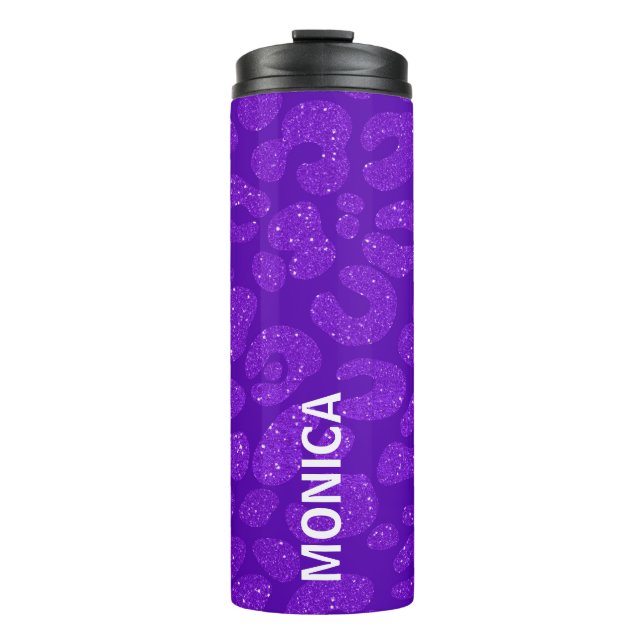 Personalized Name Modern Stylish Purple Glitter  Thermosbecher (Vorderseite)