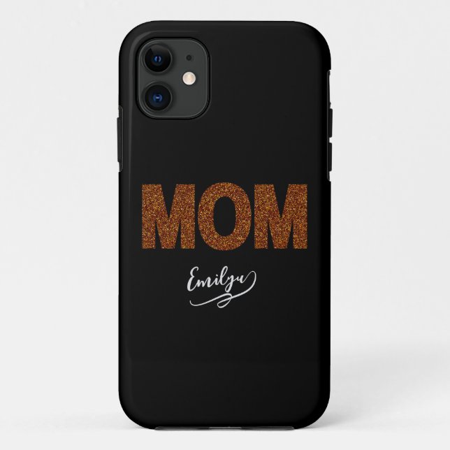 Personalized name mom elegant brown glitter Case-Mate iPhone hülle (Rückseite)