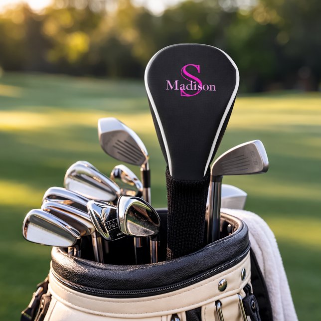 Personalized Name Monogram Black Pink Golf Headcover (Von Creator hochgeladen)