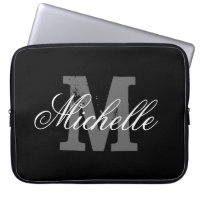 Personalized name monogram laptop sleeve | Black