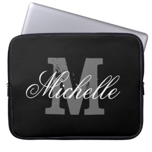 Personalized name monogram laptop sleeve   Black