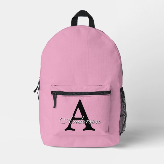 Personalized Name Monogram Pink Background Bedruckter Rucksack (Vorderseite)
