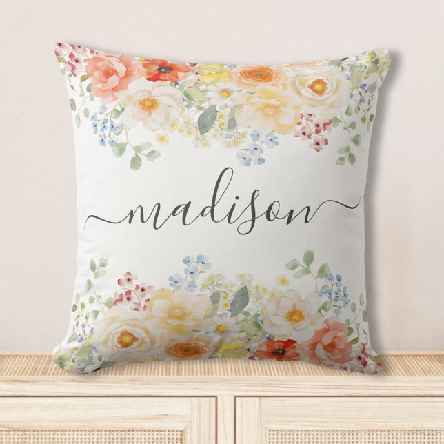 Personalized Name Monogram Watercolor Sunny Floral Kissen (Von Creator hochgeladen)
