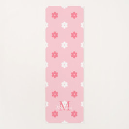 Personalized name monogram white pink floral  yogamatte