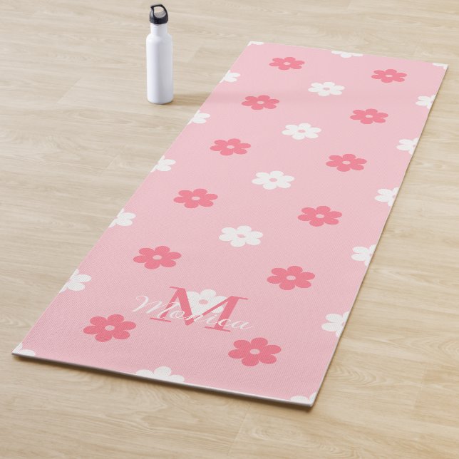 Personalized name monogram white pink floral  yogamatte (Beispiel)