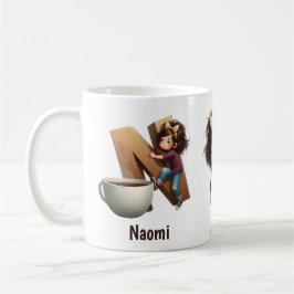 Personalized Name & N Sleepy Morning Plaid Charact Kaffeetasse