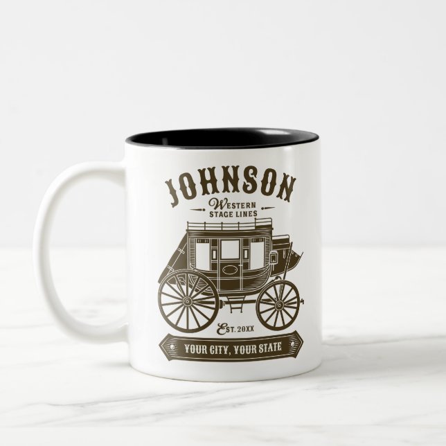 Personalized NAME Old Western Stagecoach Carriage Zweifarbige Tasse (Links)