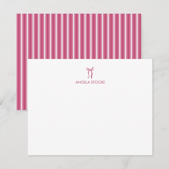 Personalized Name Pink Bow Mitteilungskarte (Vorne/Hinten)