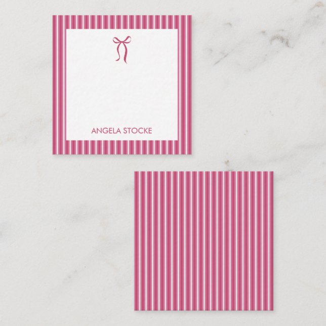 Personalized Name Pink Bow Mitteilungskarte (Vorne/Hinten)