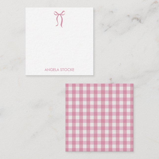 Personalized Name Pink Bow Mitteilungskarte (Vorne/Hinten)