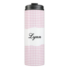 Personalized Name Pink Gingham Pattern Thermosbecher