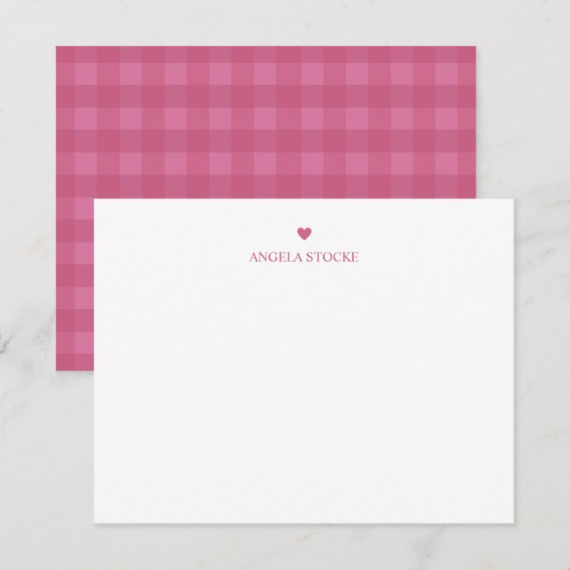 Personalized Name Pink Heart Note Card Mitteilungskarte (Vorne/Hinten)